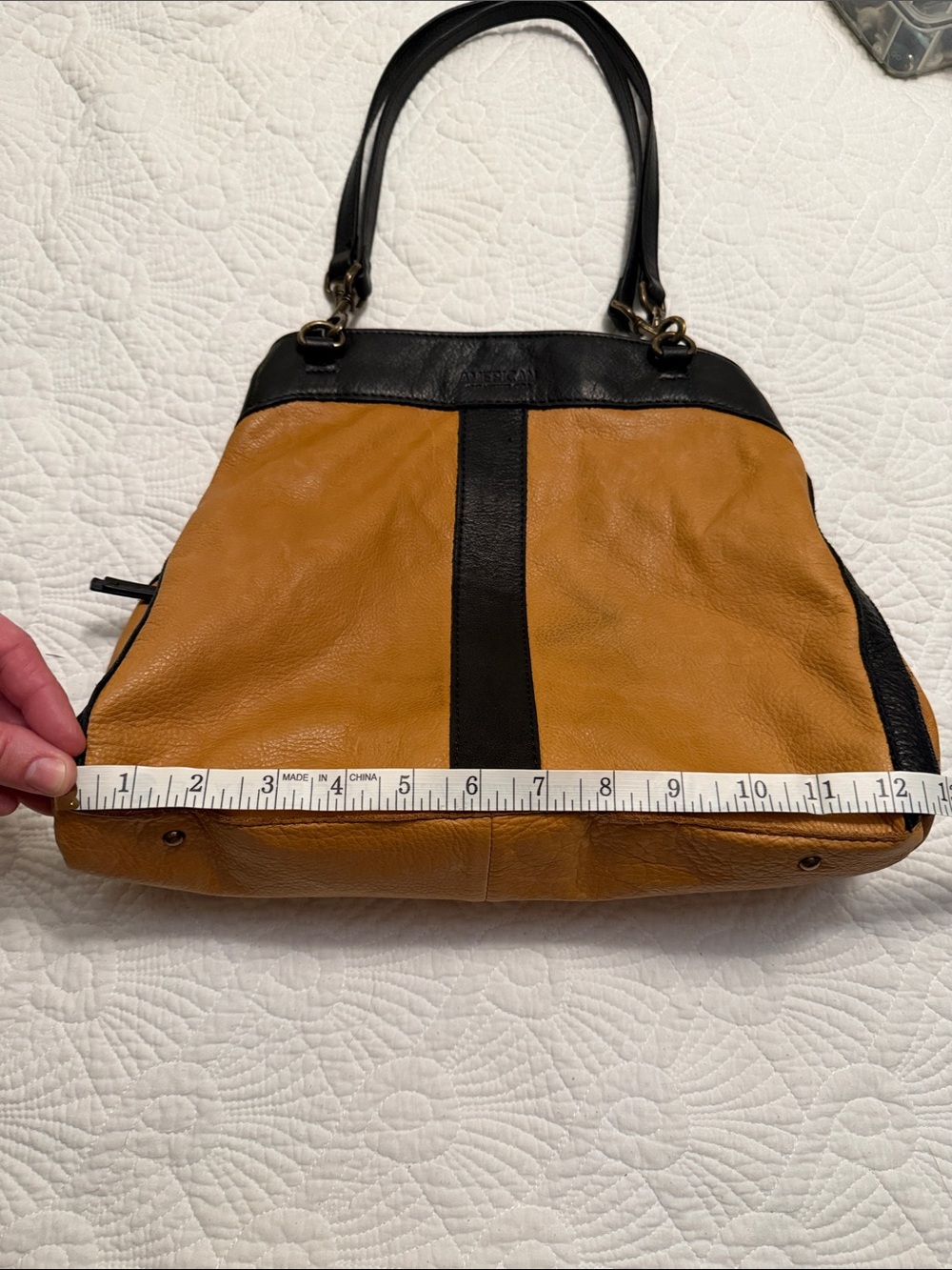Leather Shoulder Bag in Light Tan and Black - Picture 12 of 16